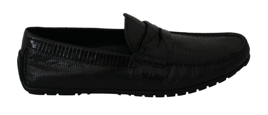 Flache Loafer aus schwarzem Eidechsenleder