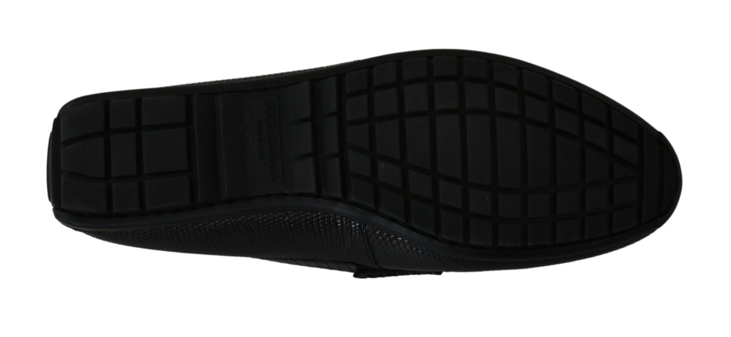 Flache Loafer aus schwarzem Eidechsenleder