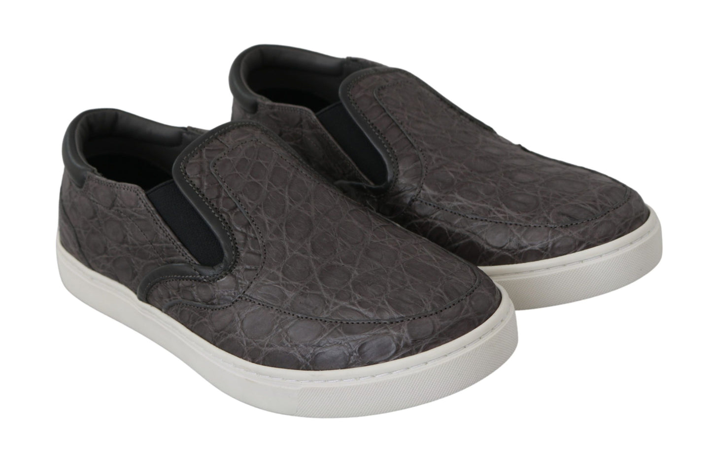 Graue flache Caiman-Loafer für Herren aus Leder