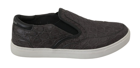 Graue flache Caiman-Loafer für Herren aus Leder