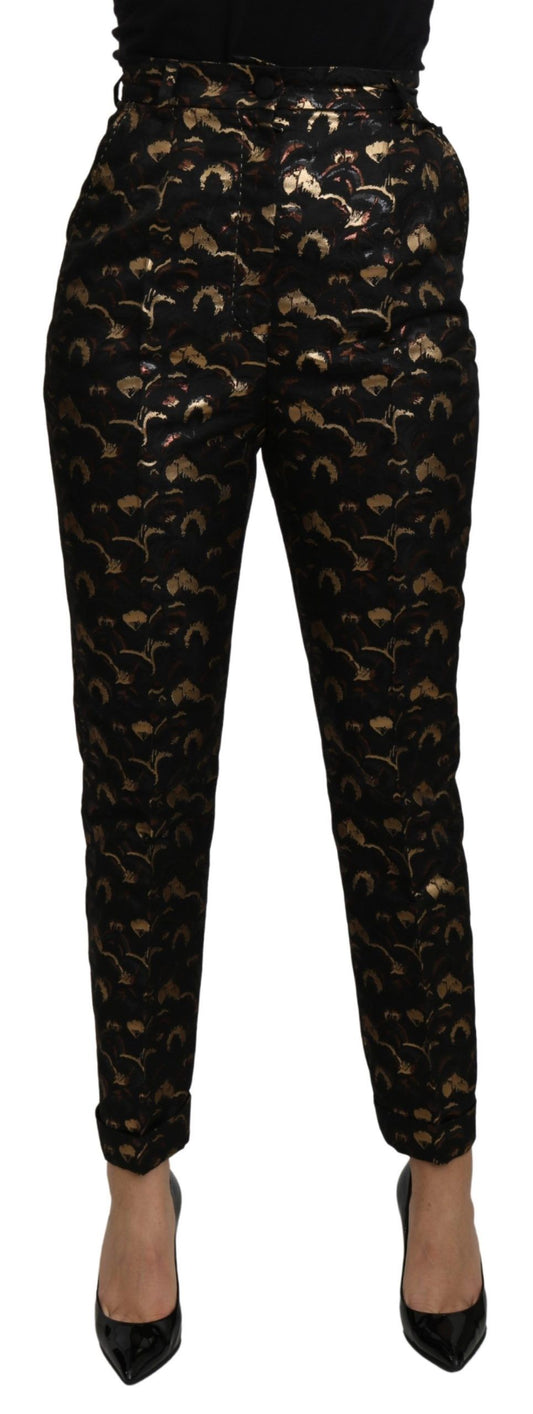 Schwarz-goldene Brokathose mit hoher Taille