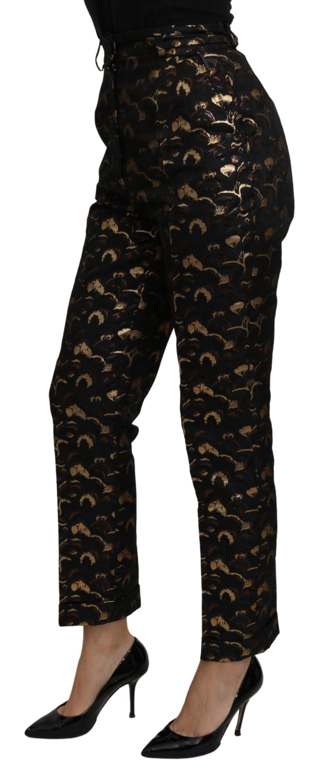 Schwarz-goldene Brokathose mit hoher Taille