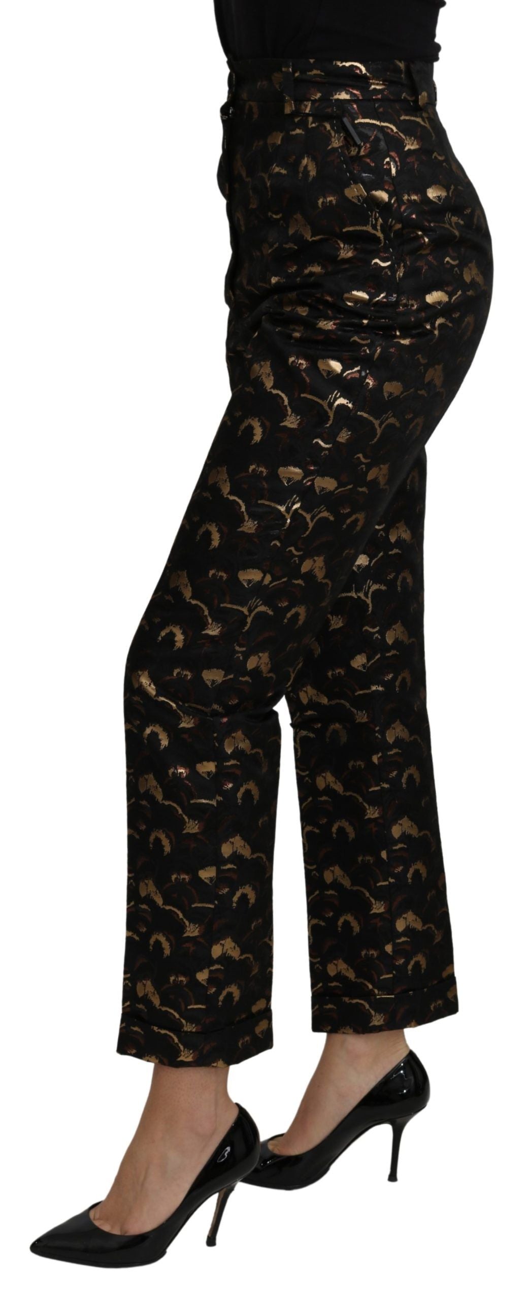 Schwarz-goldene Brokathose mit hoher Taille