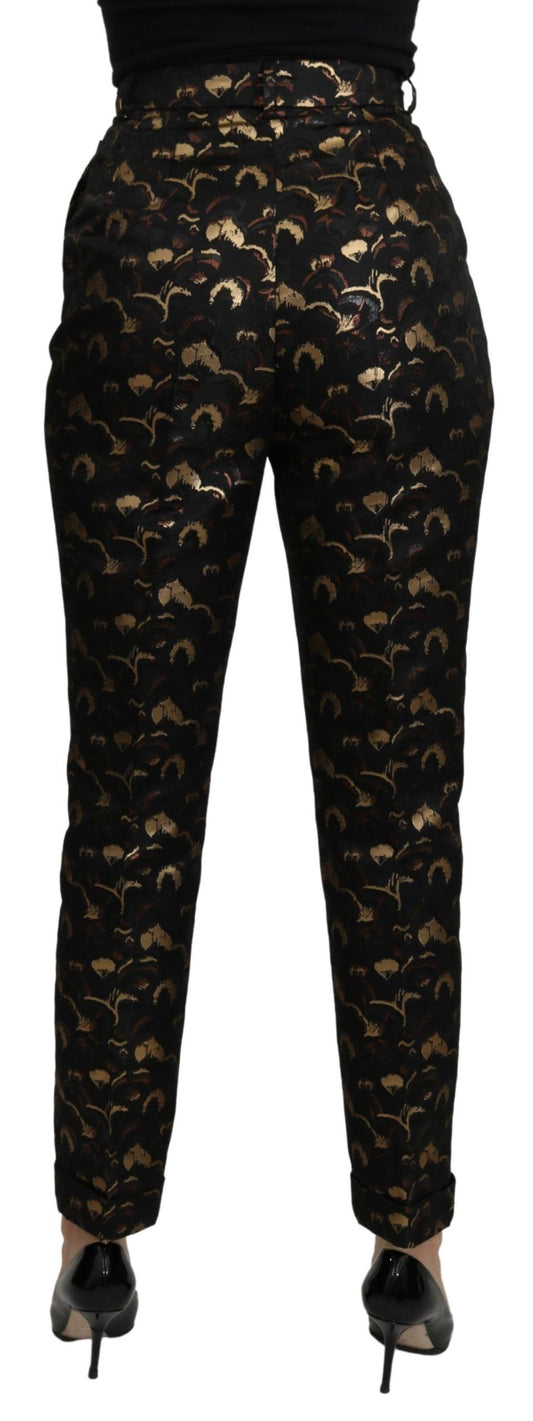 Schwarz-goldene Brokathose mit hoher Taille