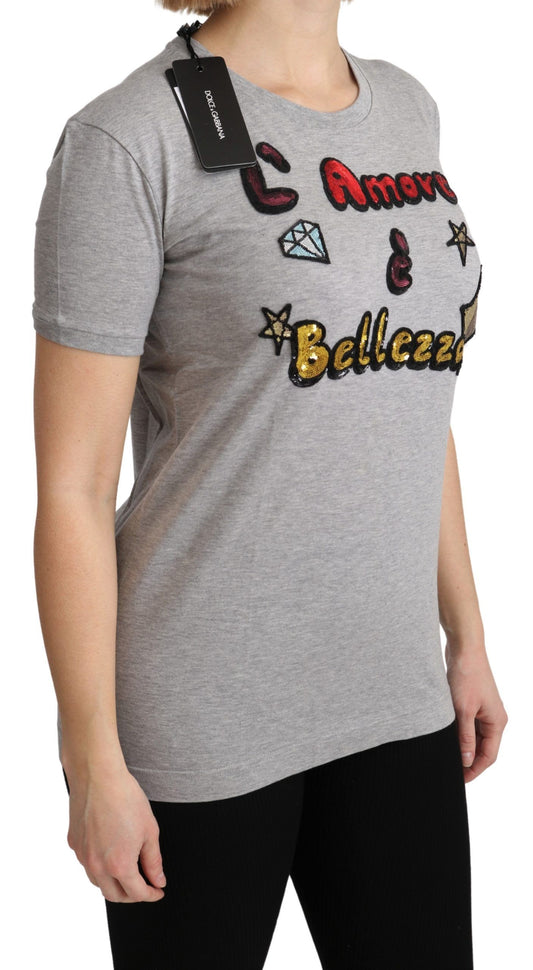 Graues Amore e Bellezza Top-T-Shirt aus Baumwolle