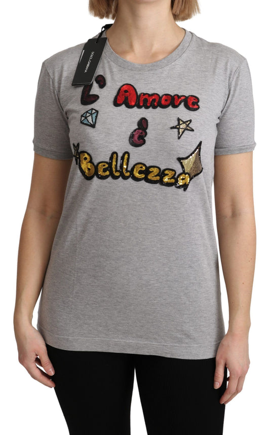 Graues Amore e Bellezza Top-T-Shirt aus Baumwolle