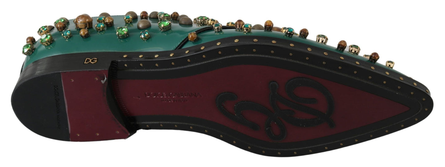 Grüne Broque-Schuhe aus Leder mit Kristallen