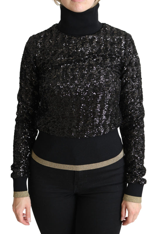 Schwarzer Rollkragenpullover aus Strick mit Pailletten