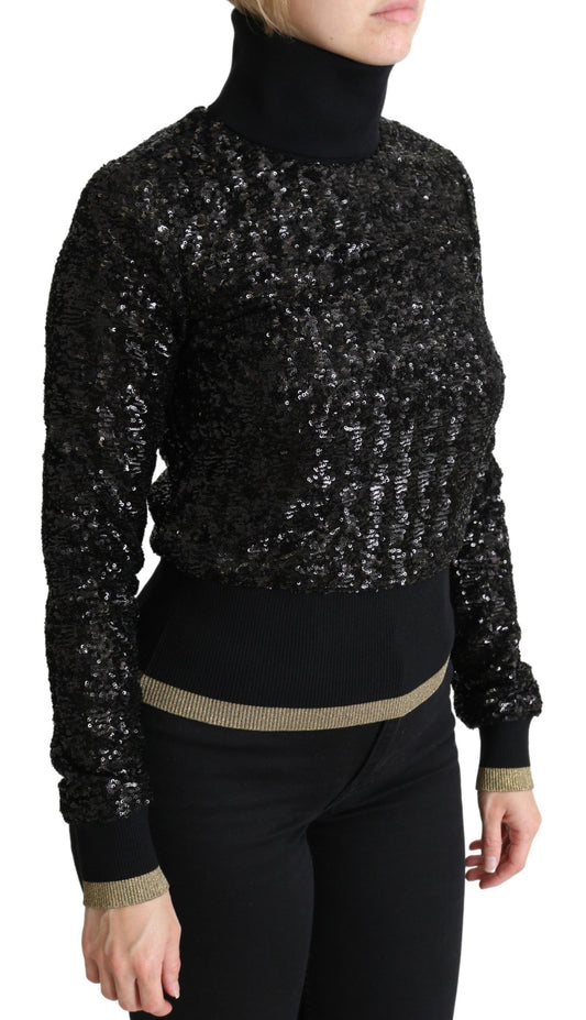 Schwarzer Rollkragenpullover aus Strick mit Pailletten