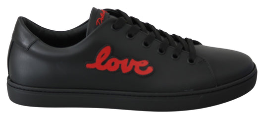 Schwarze Leder Love Heart Sneakers Damenschuhe