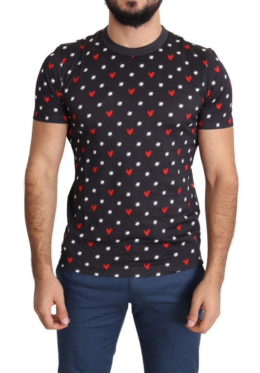 Dunkelgraues Herren-T-Shirt aus Baumwolle mit Herzen-Print