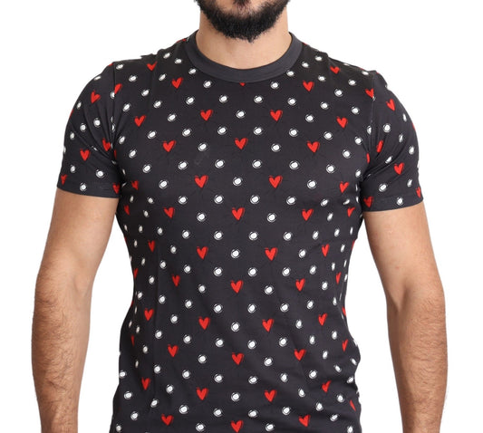Dunkelgraues Herren-T-Shirt aus Baumwolle mit Herzen-Print