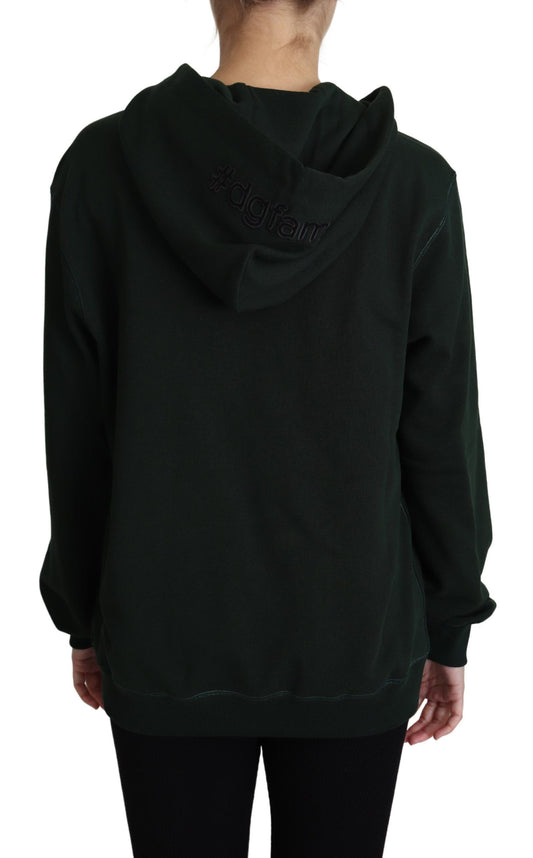 Dunkelgrüner Kapuzenpullover mit Kronenstickerei