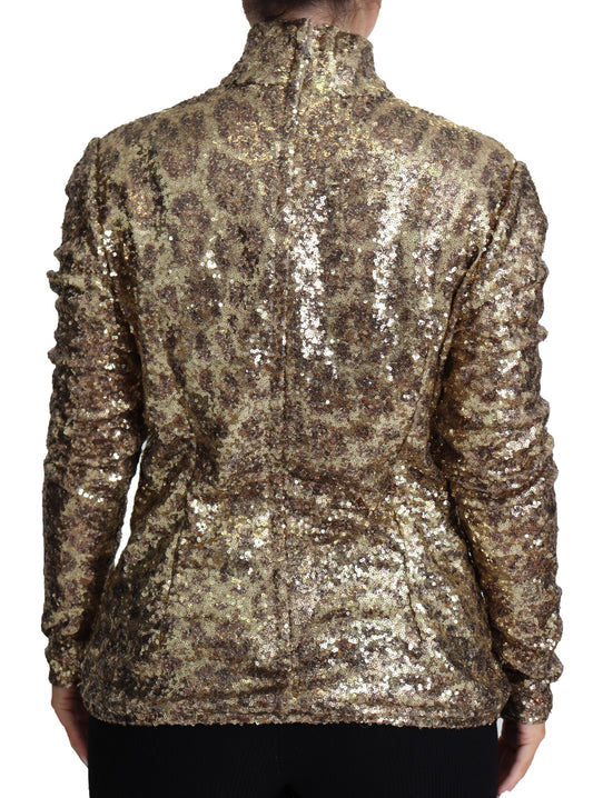 Brauner Rollkragenpullover mit Pailletten im Leopardenmuster