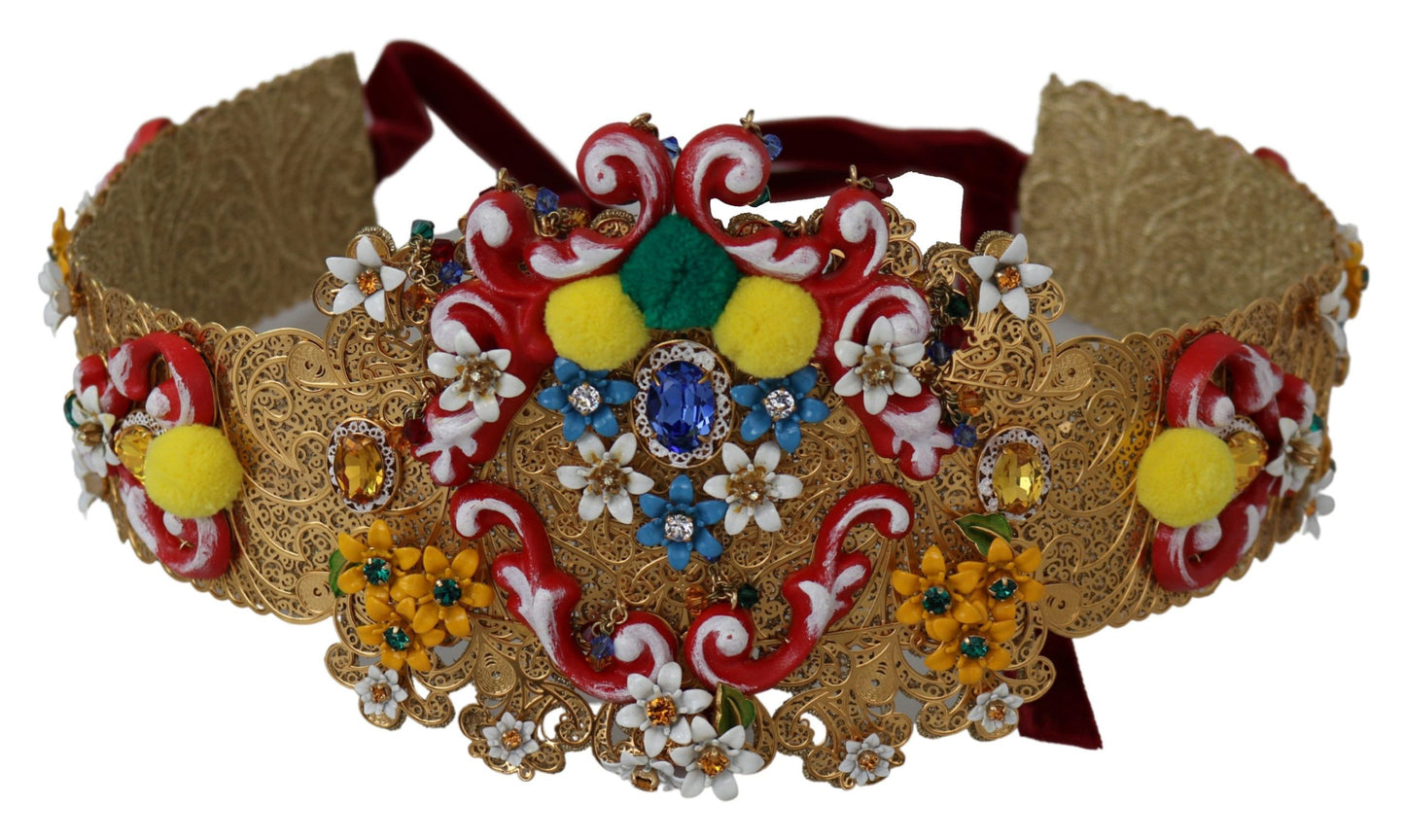 mehrfarbiger, breiter Taillengürtel mit Blumen- und Kristallverzierung