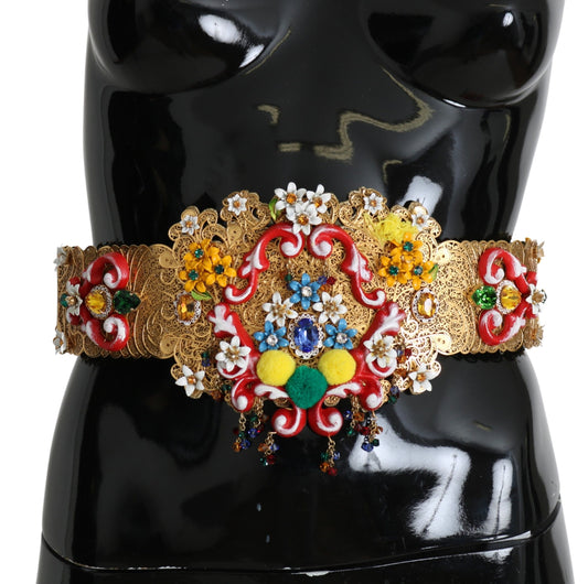 Breiter goldener Gürtel mit Blumen- und Kristallverzierung