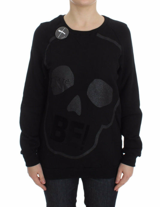 Schwarzer Pullover mit Rundhalsausschnitt und Motivdruck aus Baumwolle