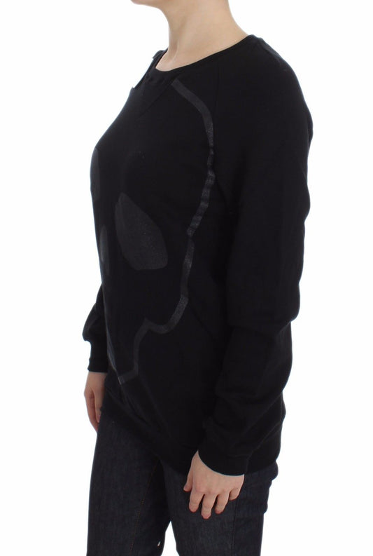 Schwarzer Pullover mit Rundhalsausschnitt und Motivdruck aus Baumwolle