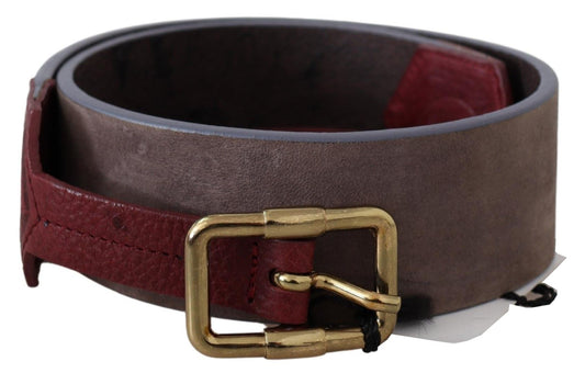 Breiter Gürtel aus braunem Leder mit goldfarbener Chrom-Logoschnalle
