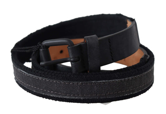 Schwarze Leder-Gürtelschnalle mit Logo