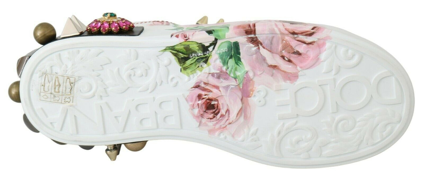 Weiße Leder Kristall Rosen Blumen Sneakers Schuhe