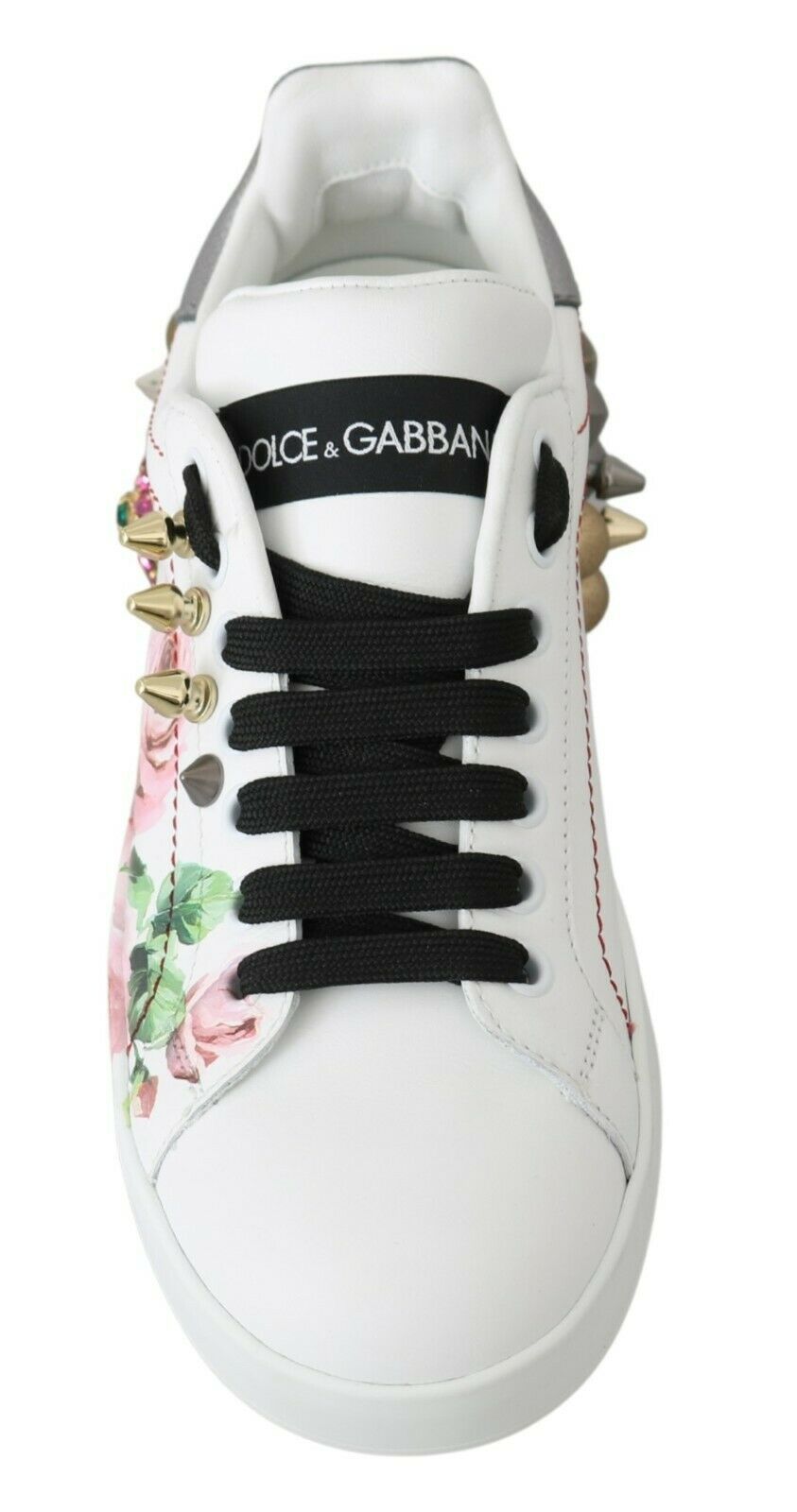 Weiße Leder Kristall Rosen Blumen Sneakers Schuhe