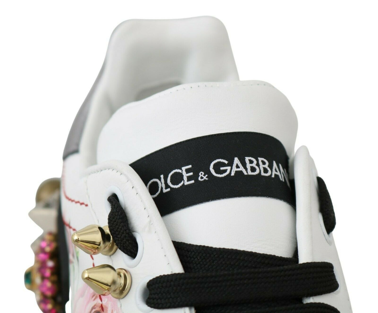 Weiße Leder Kristall Rosen Blumen Sneakers Schuhe