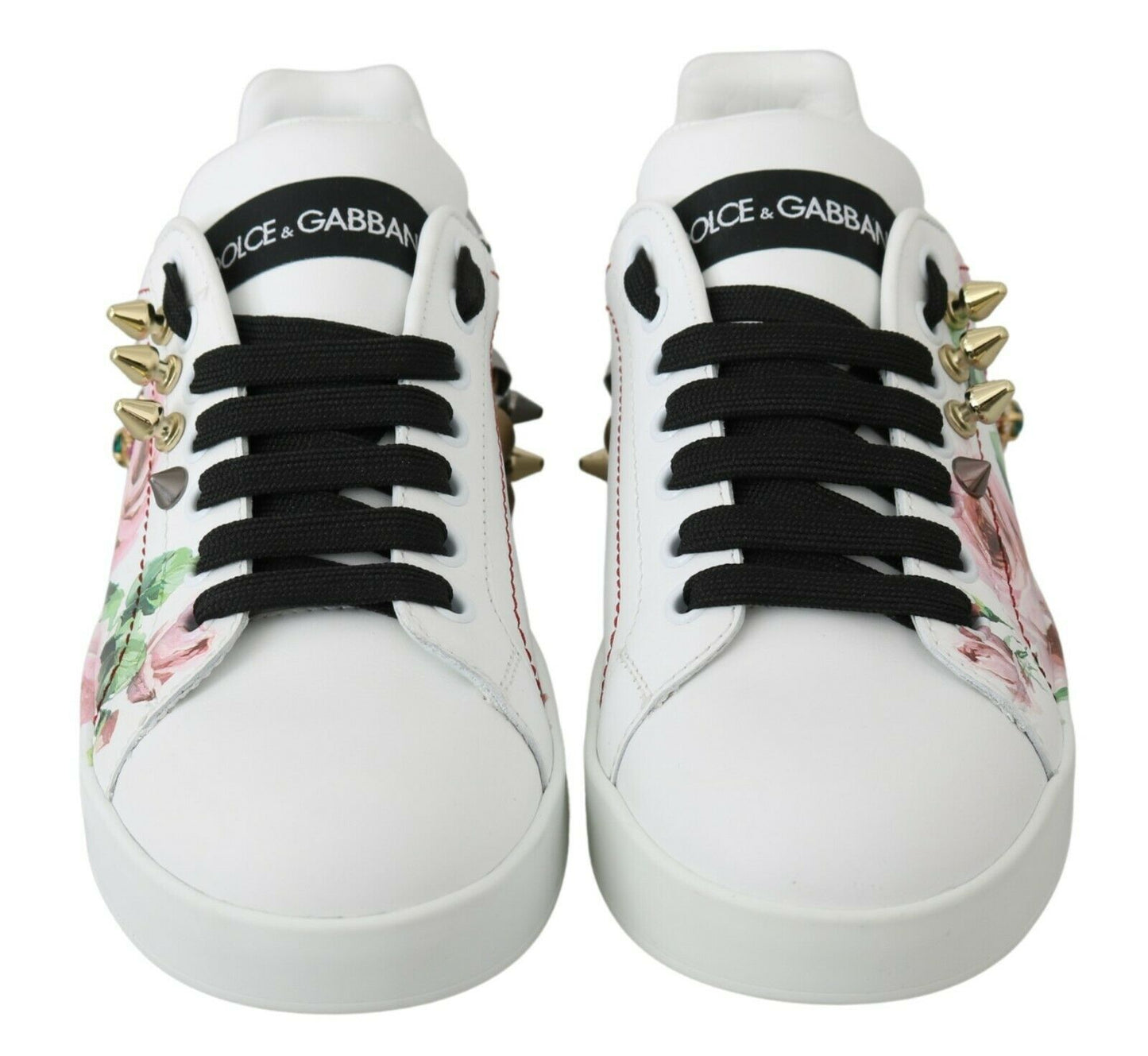 Weiße Leder Kristall Rosen Blumen Sneakers Schuhe