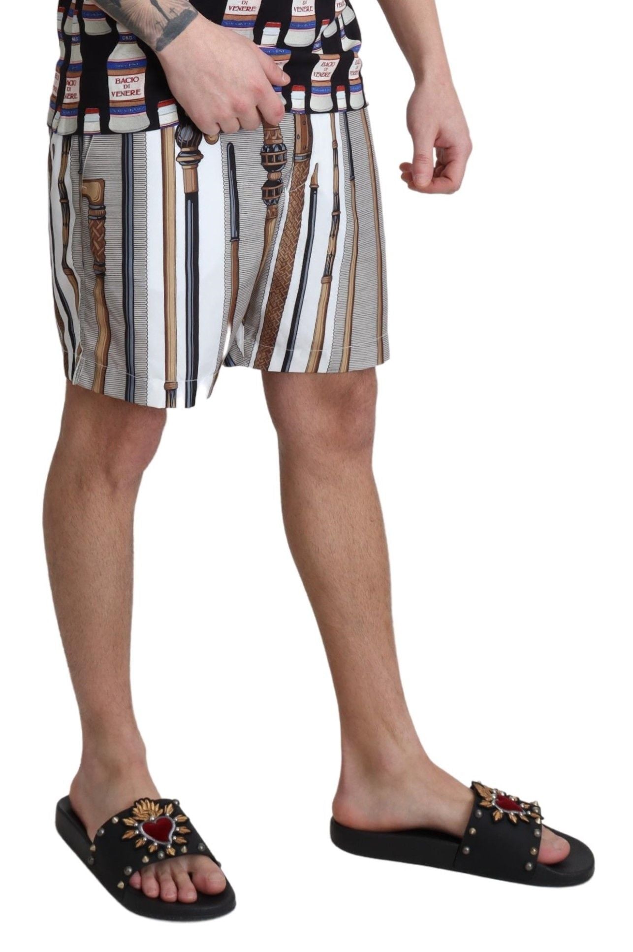 Weiße Walking Stick Beachwear Shorts Badeshorts