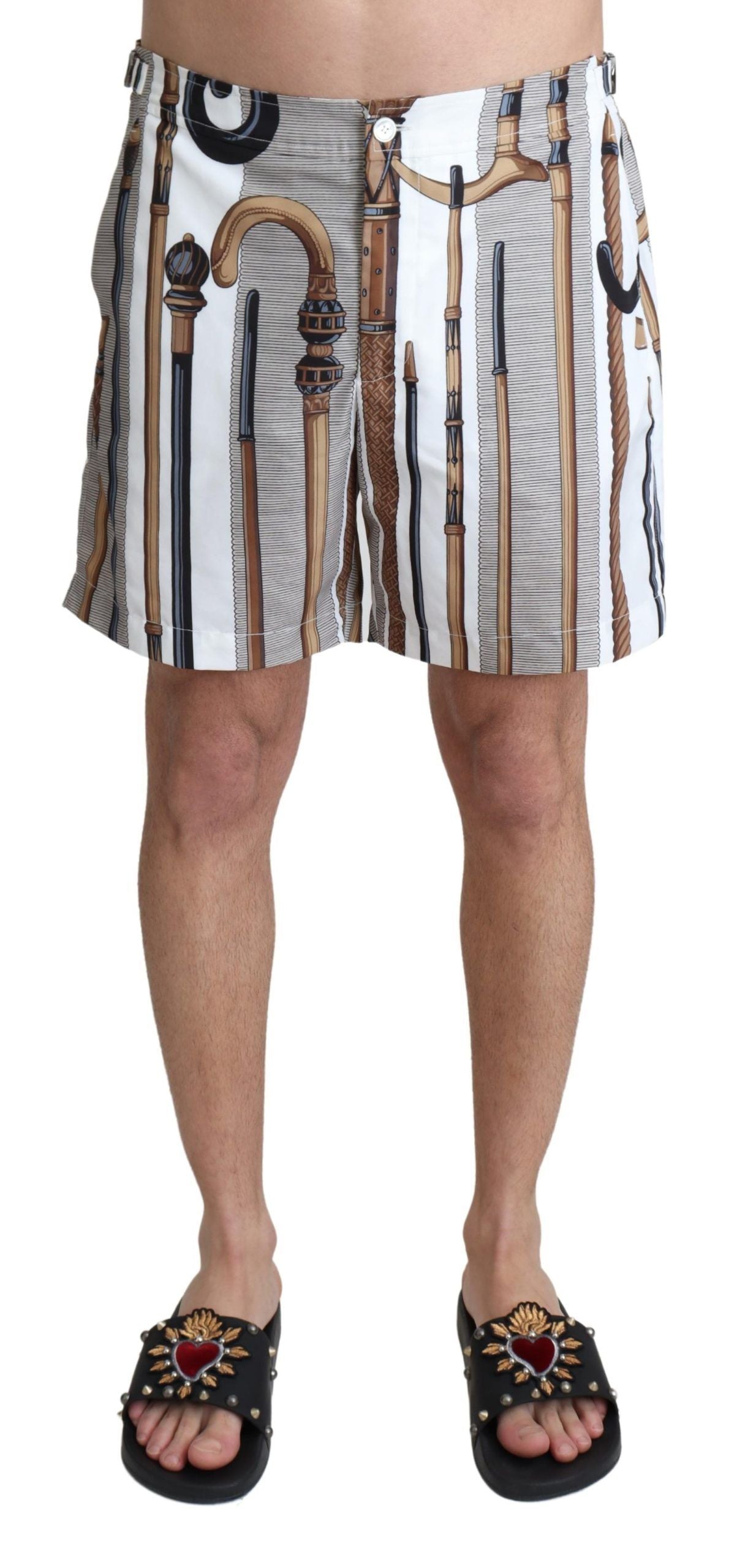 Weiße Walking Stick Beachwear Shorts Badeshorts