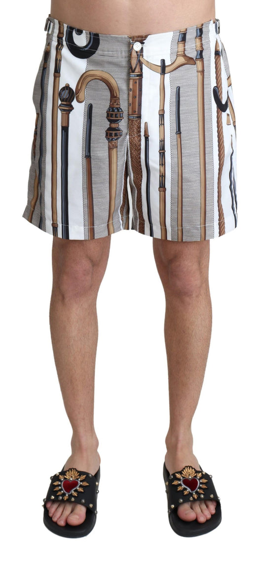 Weiße Walking Stick Beachwear Shorts Badeshorts
