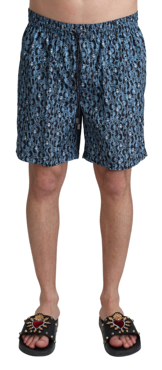 Blau gemusterte Print Beachwear Shorts Bademode