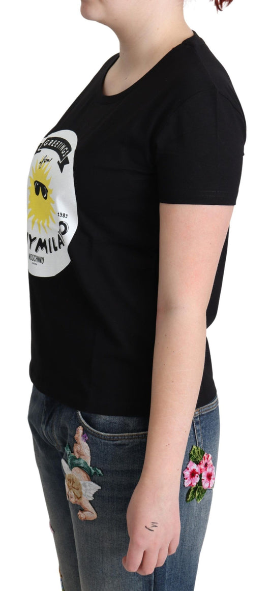Schwarzes T-Shirt aus Baumwolle mit Sunny Milano-Print