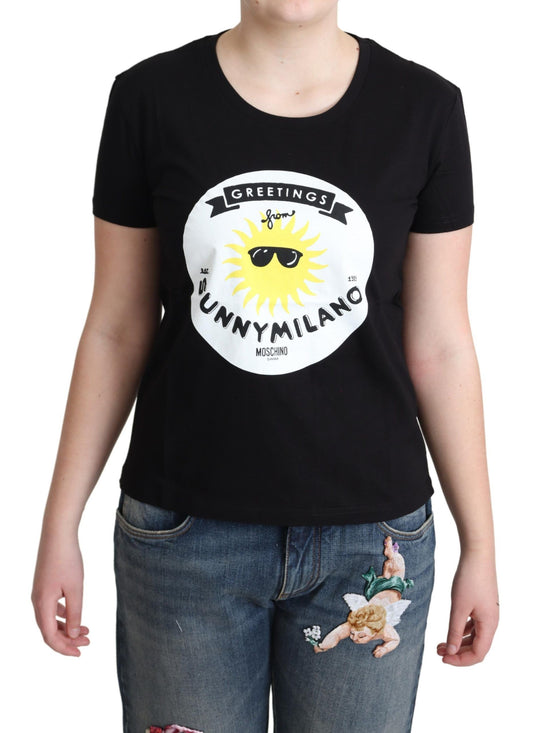 Schwarzes T-Shirt aus Baumwolle mit Sunny Milano-Print