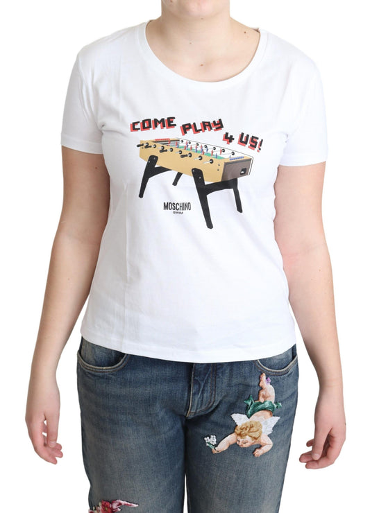 Weißes T-Shirt aus Baumwolle mit „Come Play 4 Us“-Aufdruck