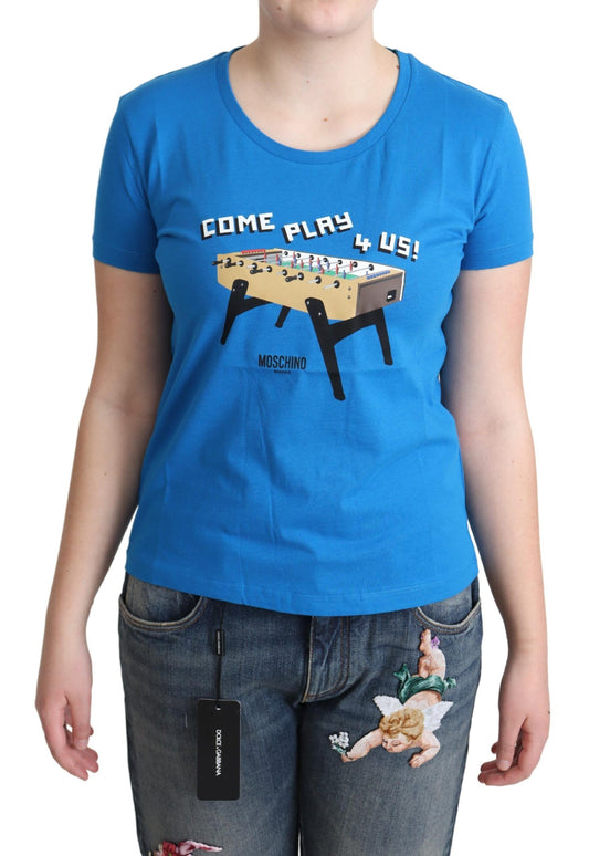 Blaues T-Shirt aus Baumwolle mit „Come Play 4 Us“-Print