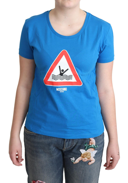 Blaues T-Shirt aus Baumwolle mit grafischem Dreieck