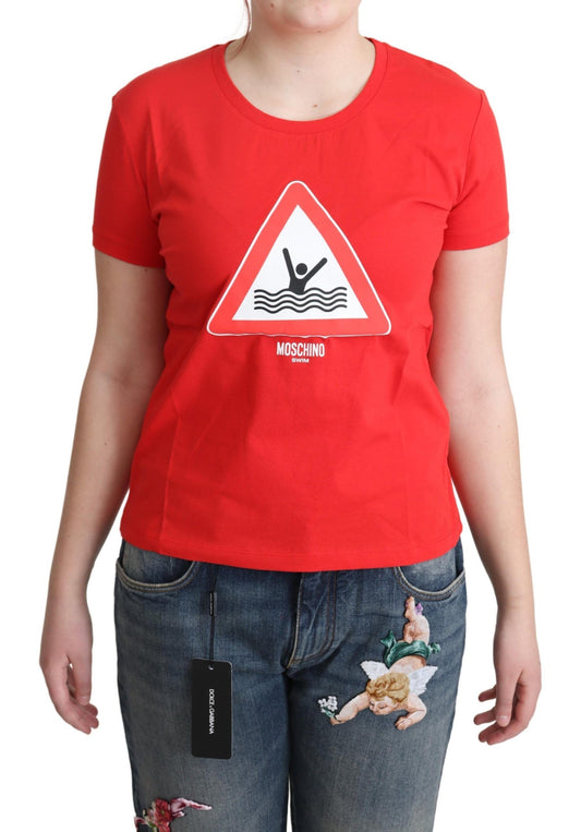 Rotes Baumwoll-T-Shirt mit grafischem Dreiecks-Print