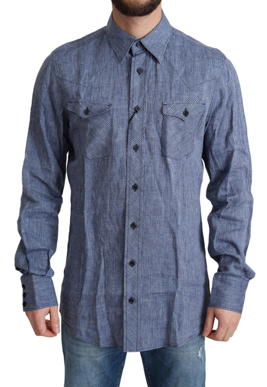 Blau gestreiftes Herren Casual Button-Down-Hemd