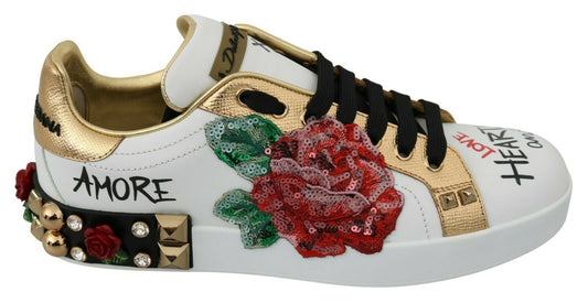 Weiße Rosen Pailletten Kristall Damen Sneakers Schuhe