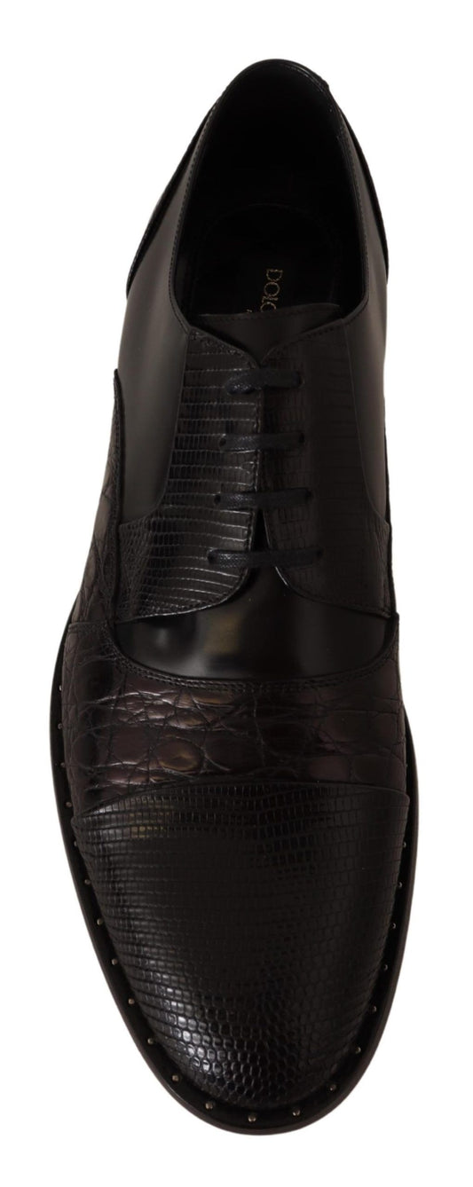 Schwarze Lederschuhe mit exotischen Häuten