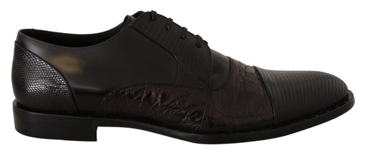 Schwarze Lederschuhe mit exotischen Häuten