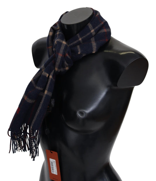 Schwarz karierter Unisex-Halswickelschal mit Fransen
