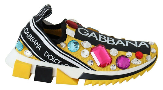 Gelbe Multicolor Kristalle Sneakers Schuhe