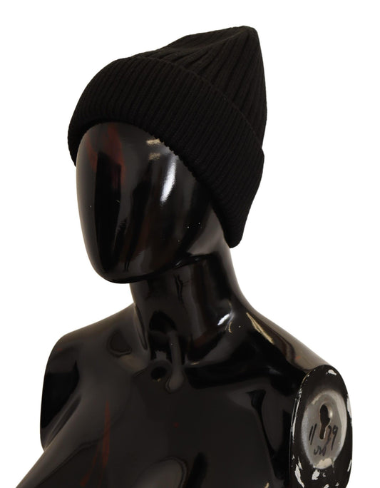 Schwarze Wollstrickmütze für Damen