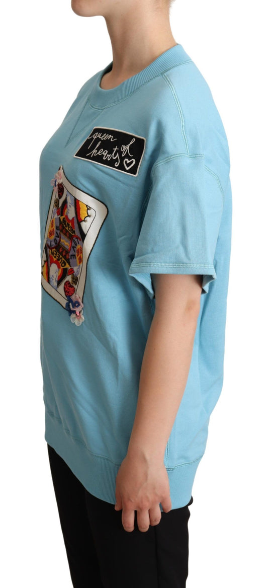 Blaues Queen Of Hearts Kartenpullover T-Shirt