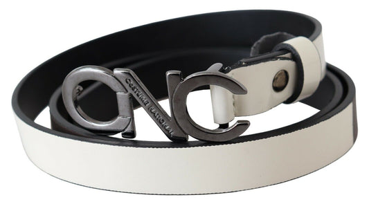 Gürtel – Metallic-Grauer Ledergürtel mit Logo