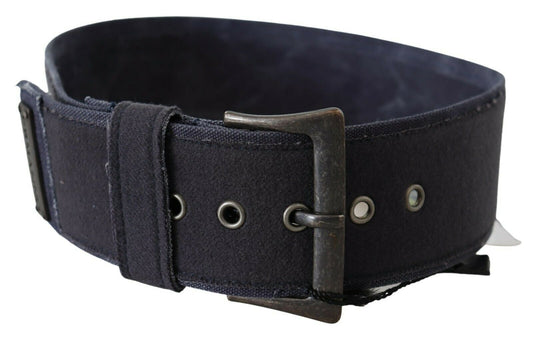 Schwarzer, marineblauer, breiter Gürtel mit quadratischer, rustikaler Schnalle