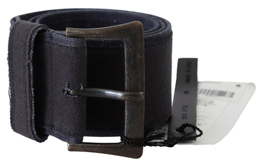 Schwarzer, marineblauer, breiter Gürtel mit quadratischer, rustikaler Schnalle