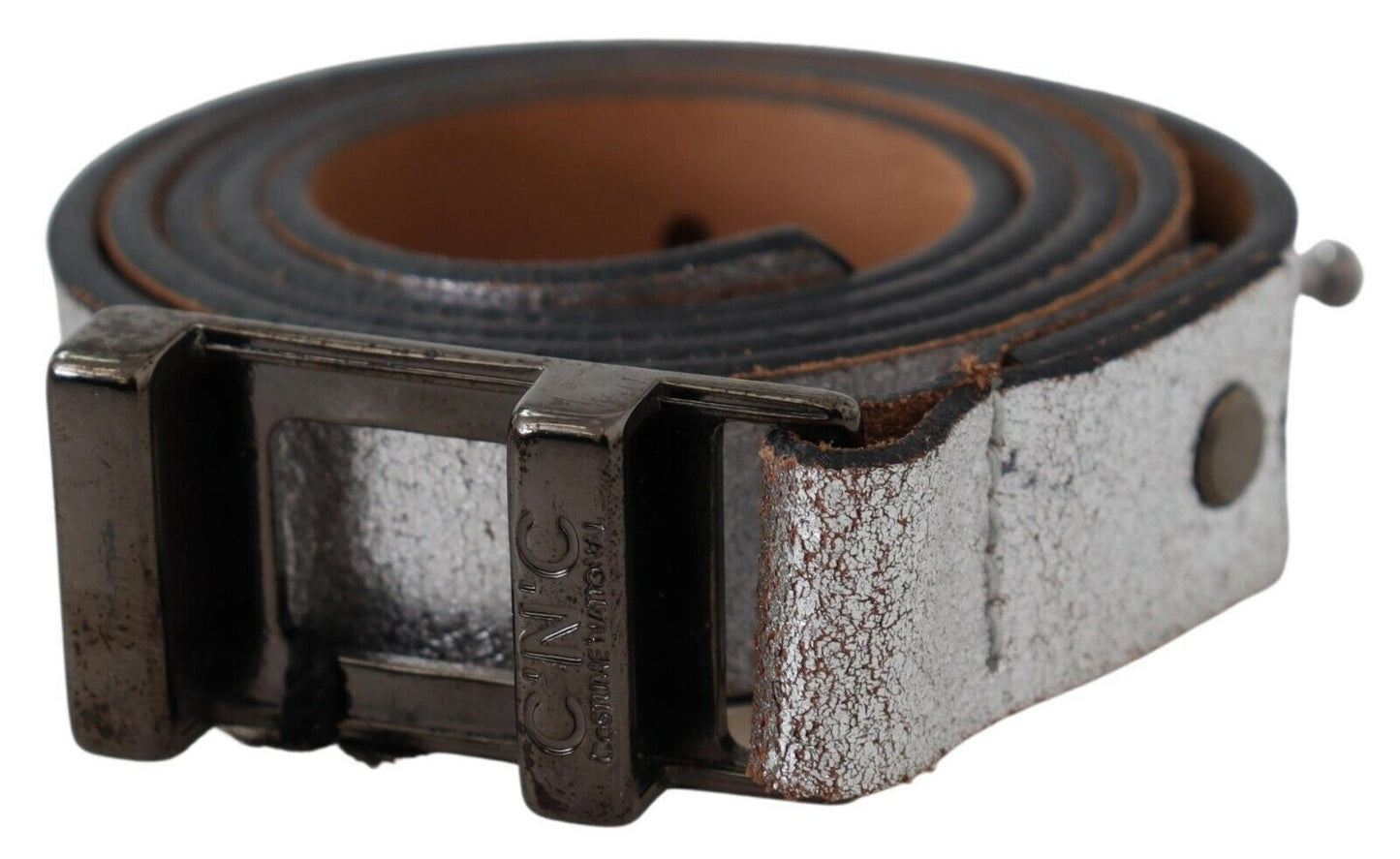 Brauner Metallic-Silber-Ledergürtel